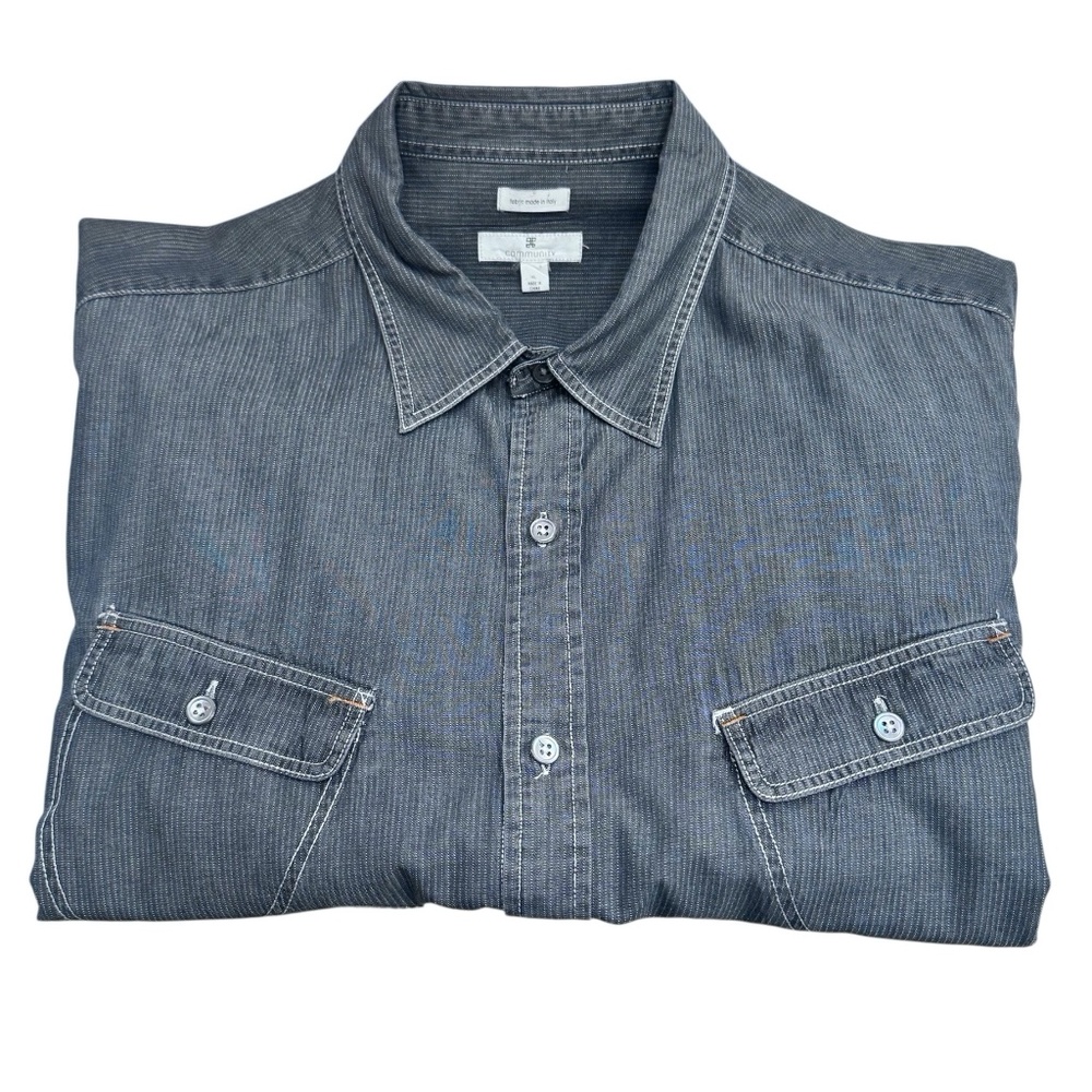 COMMUNITY BRAND GRAY W WHITE STRIPES WESTERN STYLE COTTON BUTTON DOWN SHIRT